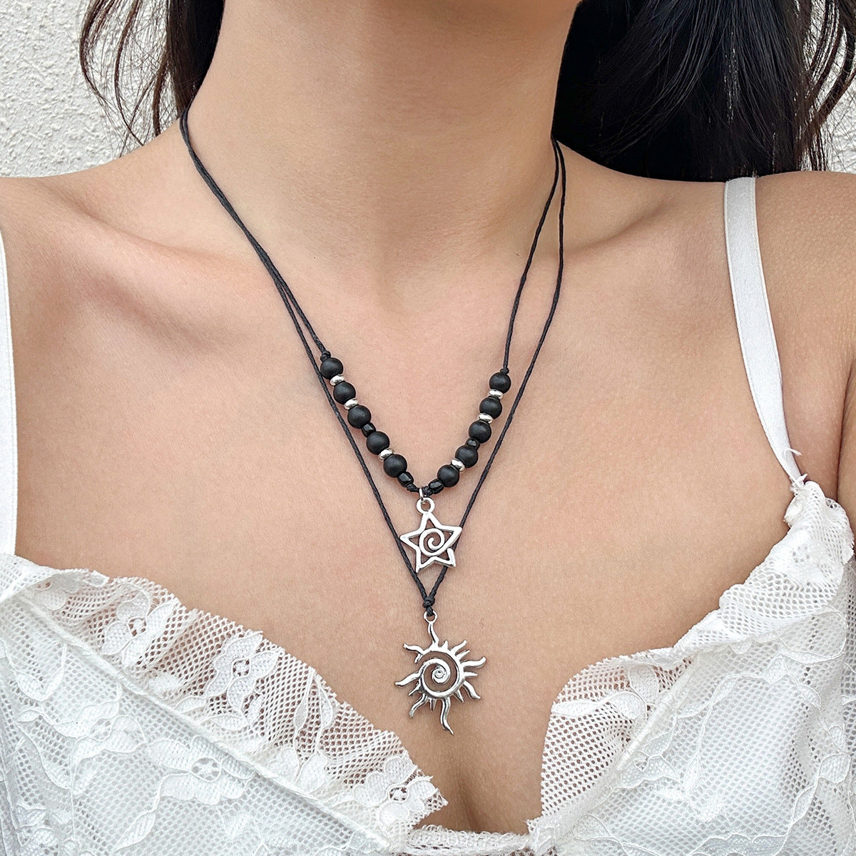 Sun & Star Frosted Bead Necklace