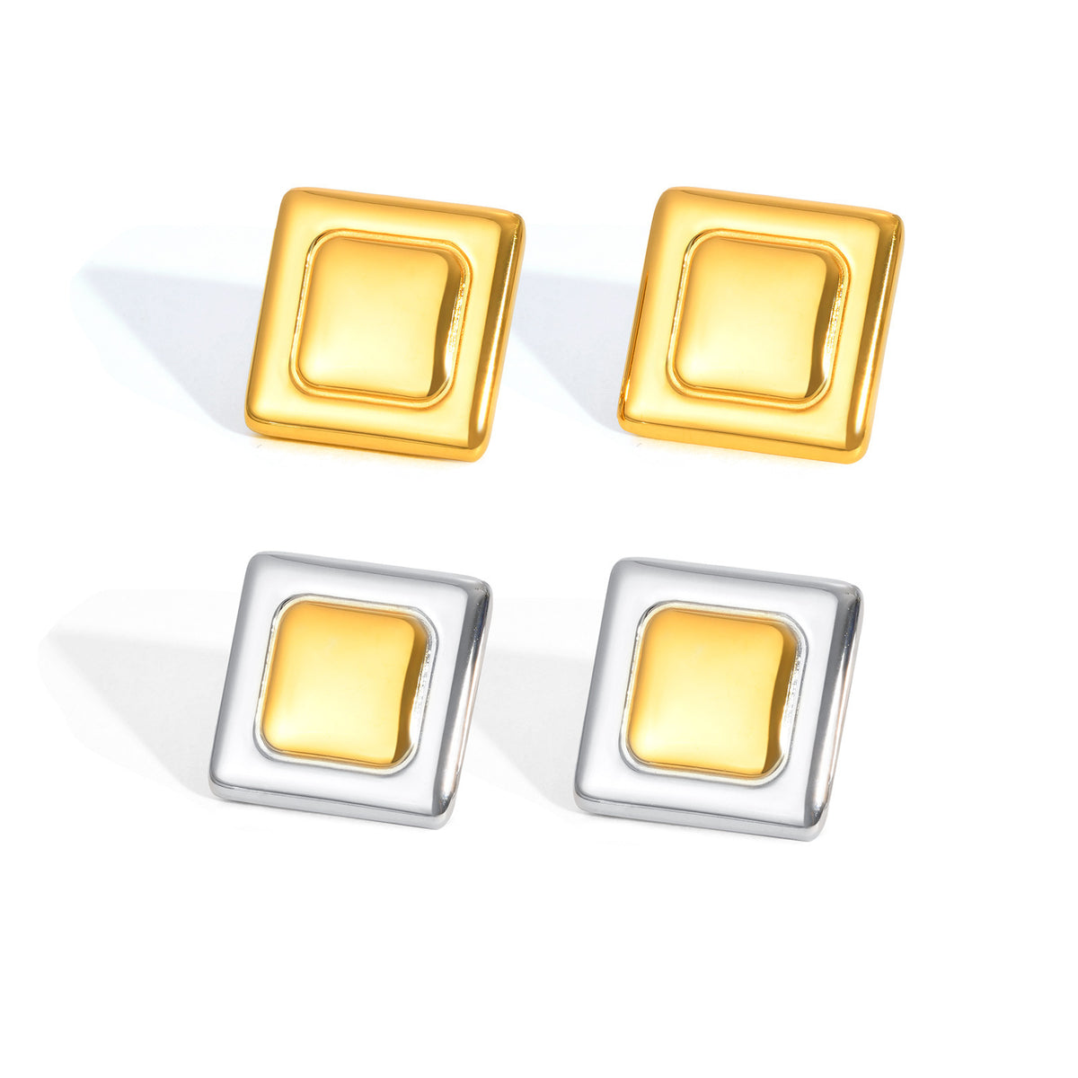Geometric Square Stud Earrings — Gold or Two-Tone