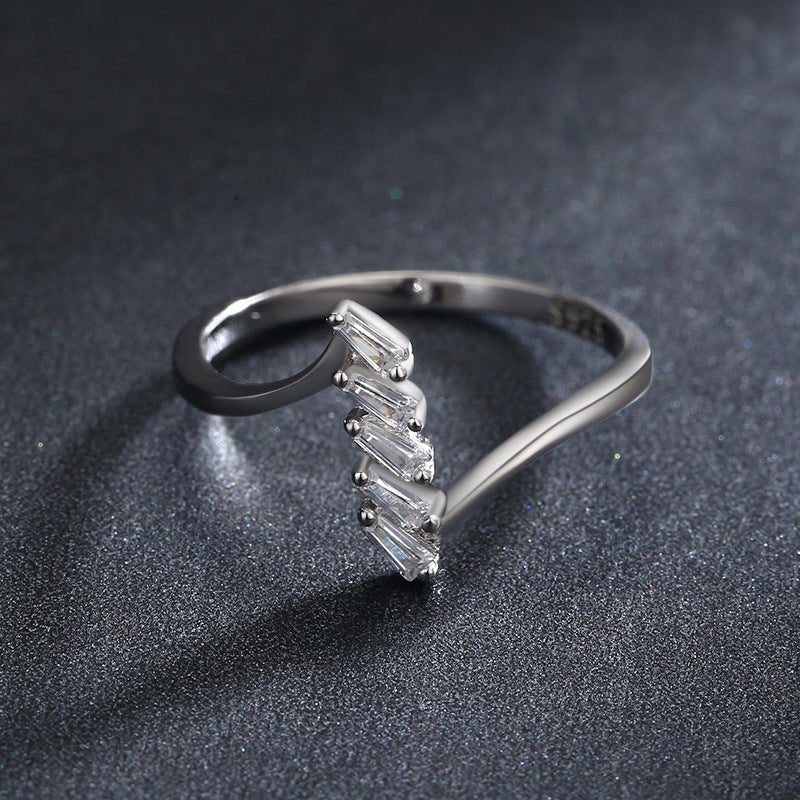 Sterling Silver Geometric Zircon Ring for Women in Sizes 5-10
