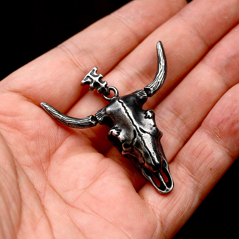 Stainless Steel Cow Skull Pendant – Necklace With