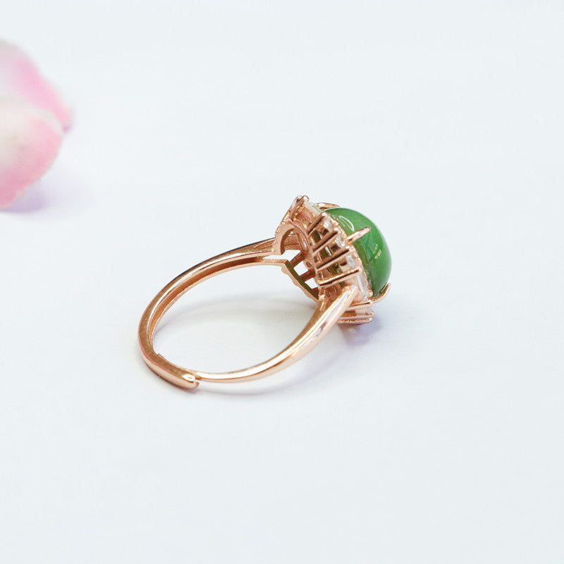 925 Sterling Silver Hetian Jasper Round Cabochon Ring