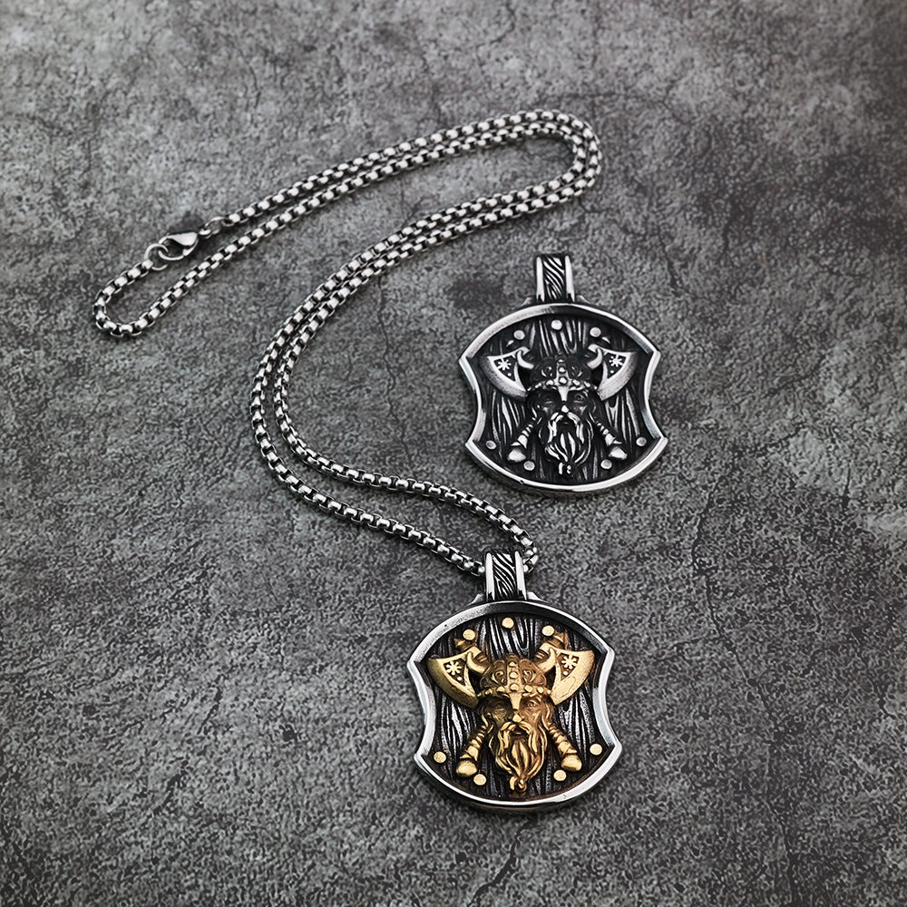 Nordic Viking Jewelry Odin Double Axe Pendant Necklace for Men