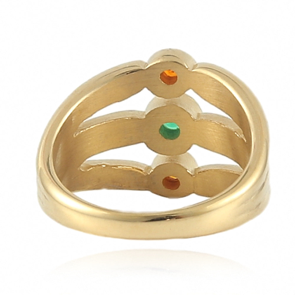 Stylish Multi-Layer Hollow Inlaid Gemstone Titanium Steel Ring for Couples – Unisex Fashion Accessory