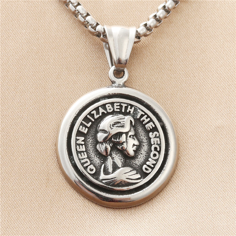 Personalized Titanium Steel Queen Head Pendant Necklace for Men and Women - Retro Punk Style