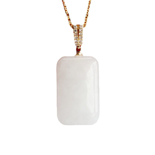 White Jade Zircon V Necklacecrafted with Natural Hotan Jade