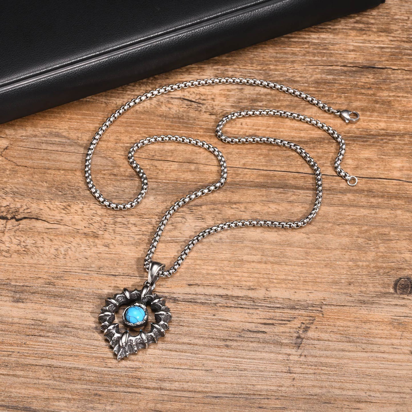 Jewelry Vintage Stainless Steel Turquoise Bow Arrow Pendant Necklace Men's Hip Hop