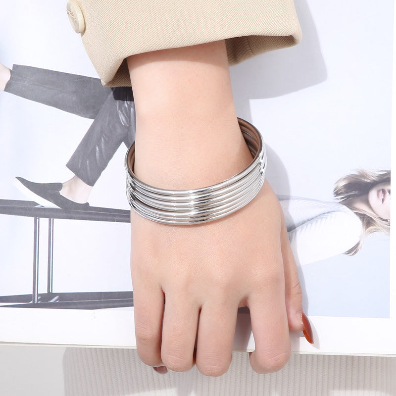 Planderful Everyday Genie Personalized 18K Gold Plated 3mm Round Multi Layer Steel Bracelet For Men And Women