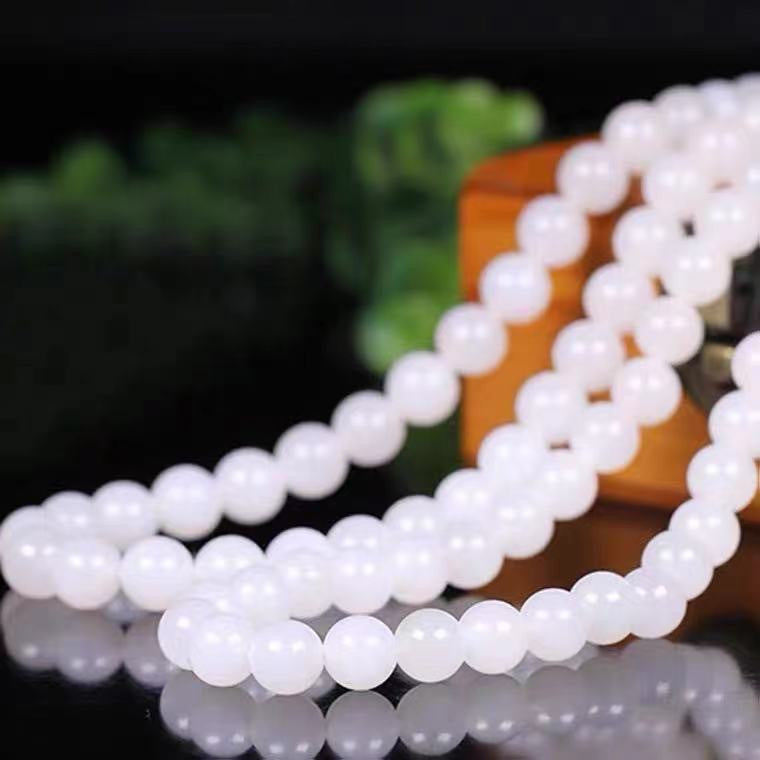 Natural Hotan Jade Necklace White Jade Beads Long Bracelet Jade Necklace Jewelry