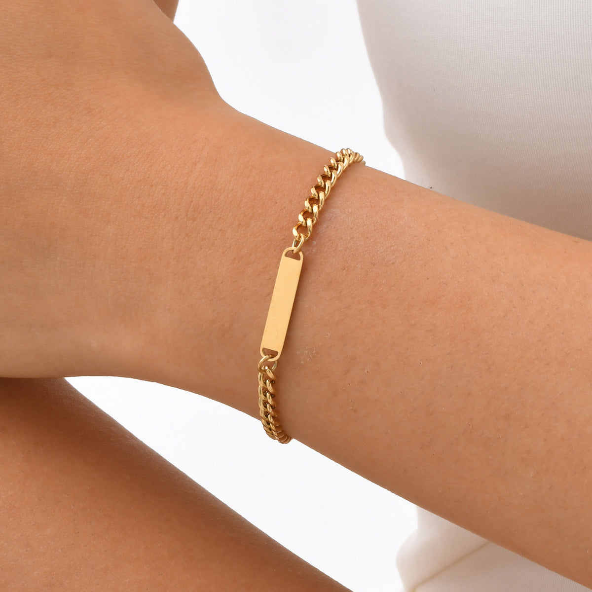 Stainless Steel Cuban Chain Bent Gold Bracelet Women's