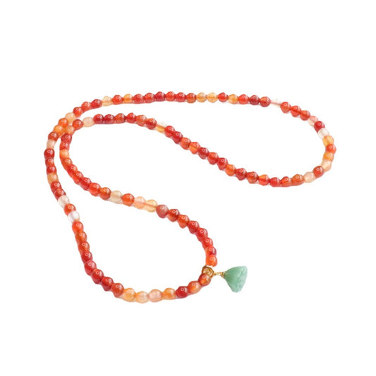 Lotus Jade Tassel Necklace and Red Agate Bracelet Set