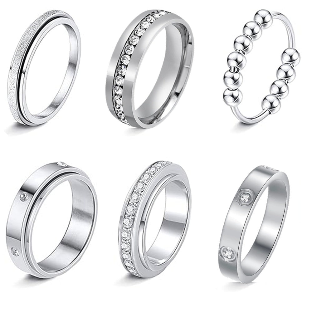 Planderful Rotating Zircon Couple Ring Set For Men Women