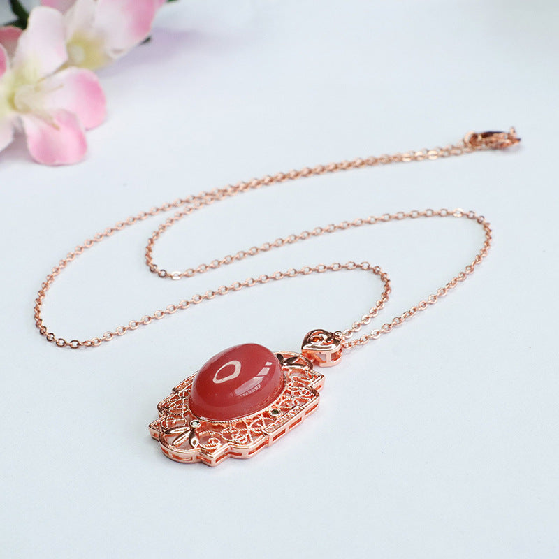 Natural Agate Hollow Pendant Necklace with Vintage Charm