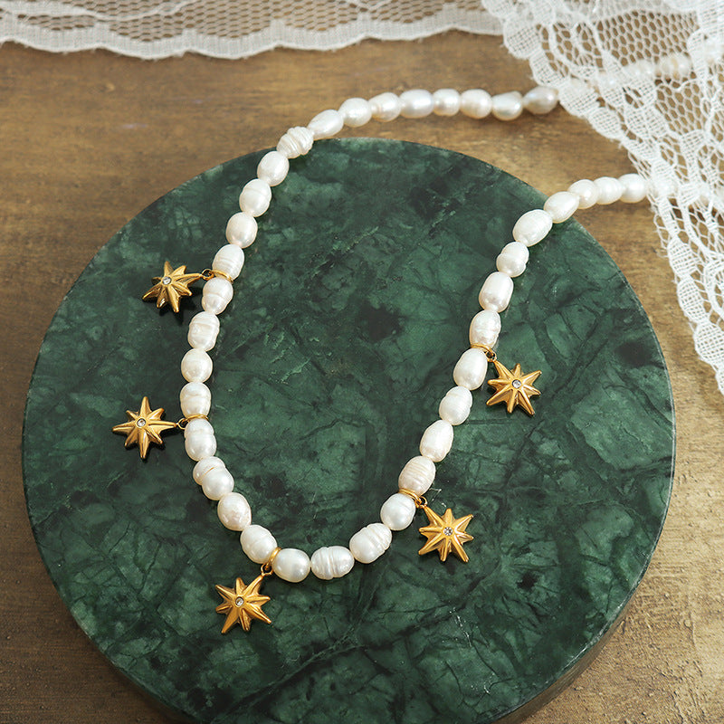 Majestic Zircon and Pearl Eight-Point Star Necklace