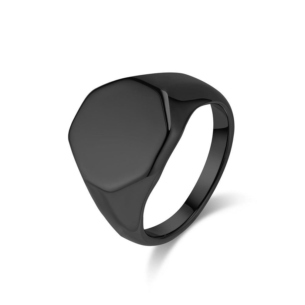 European and American Cold Wind Hexagonal Seal Titanium Steel Ring for Couples