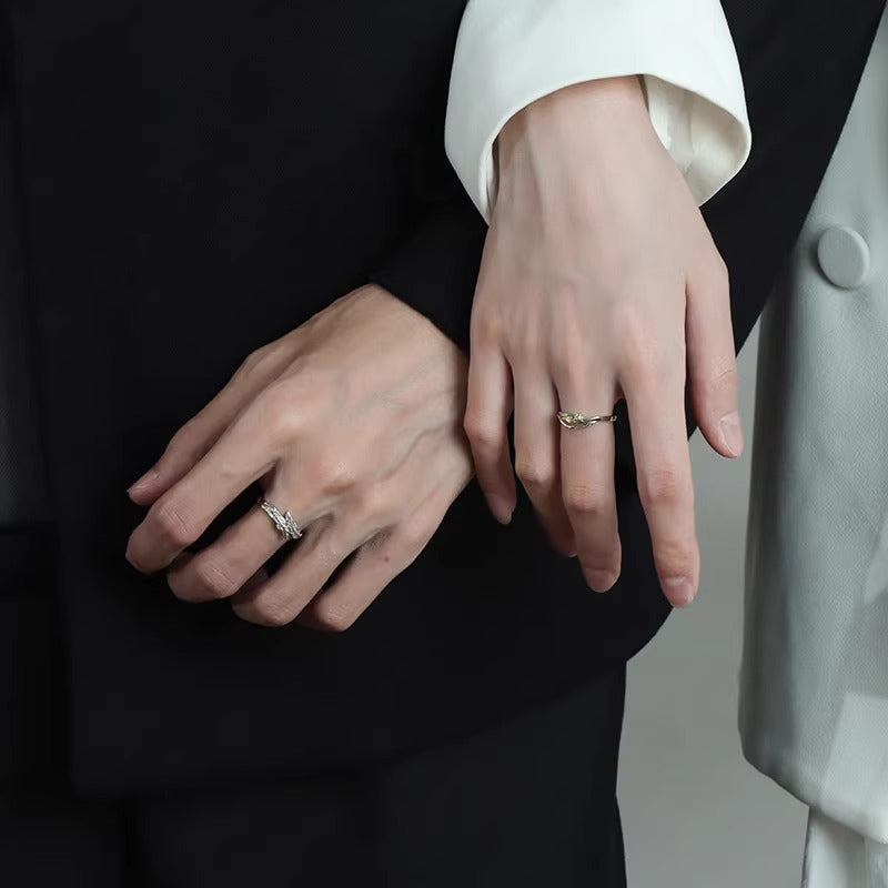 Planderful Sterling Silver Olive Green Couple Ring For Lovers Adjustable Fresh Festival Gift