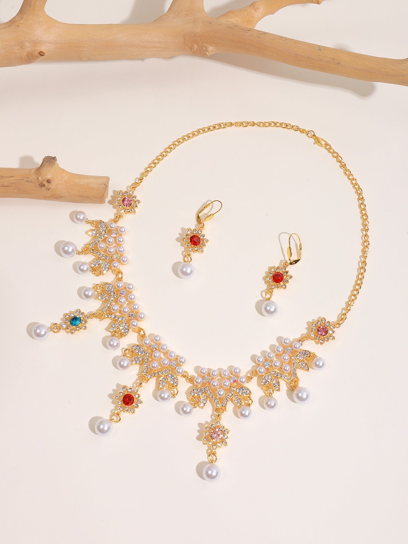 Enchanted Palace Pearl Crown Necklace and Earrings Set for Bridal Jewelry - Royal Collection