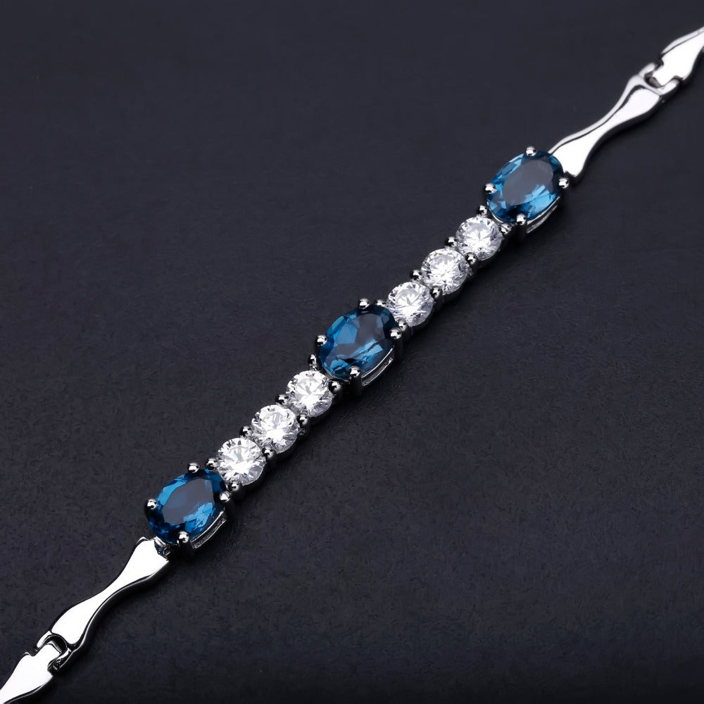 Oval Natural Blue Topaz Silver Bracelet
