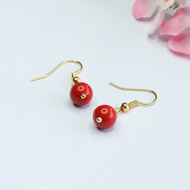 Cinnabar Red Sand Bead Earrings with Sterling Silver Ear Hooks