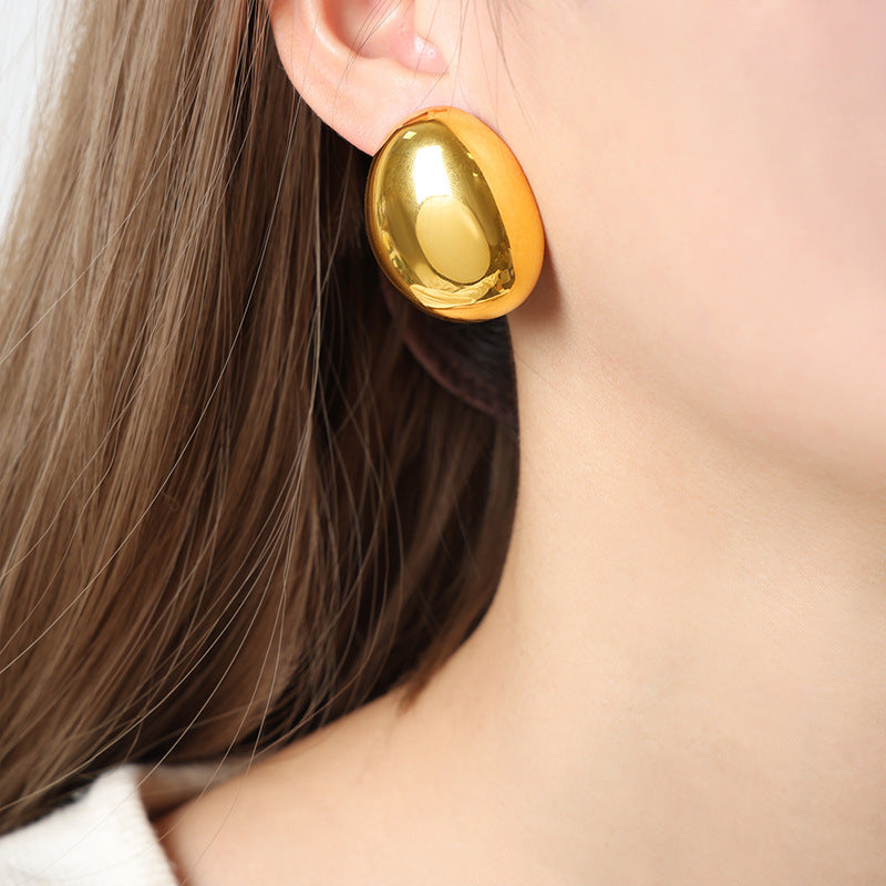 Elegant Titanium Steel Gold-Plated Oval Earrings for Women