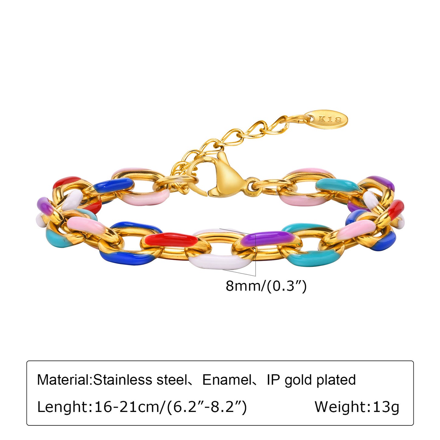 Jewelry Stylish Stainless Steel Colored Epoxy Cuban Chain Bracelet