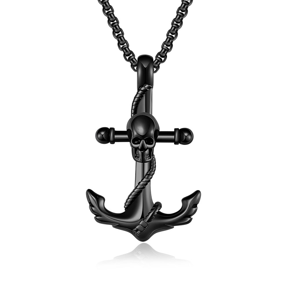 Stainless Steel Skull Head Anchor Necklace for Men Wholesale