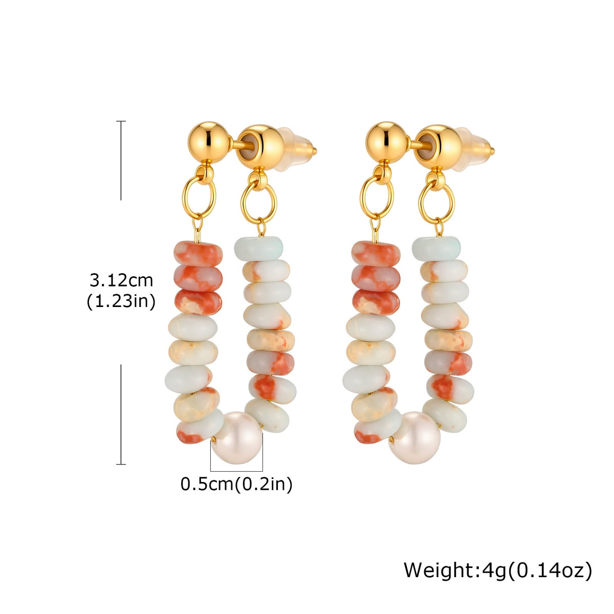Aqua Stone Bead & Pearl Loop Drop Earrings