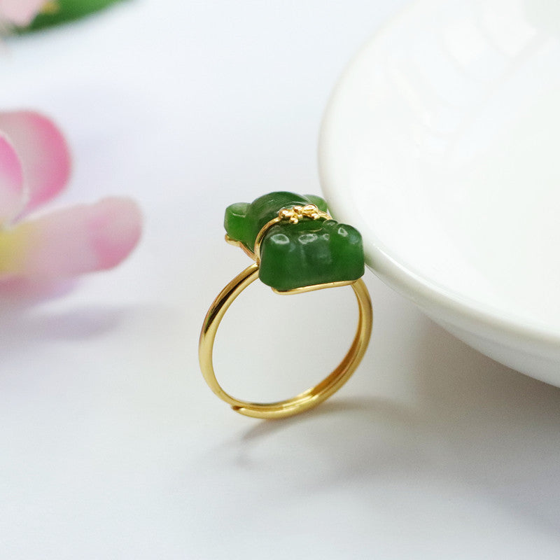 Jasper Little Bear Jade Sterling Silver Ring by Planderful Collection