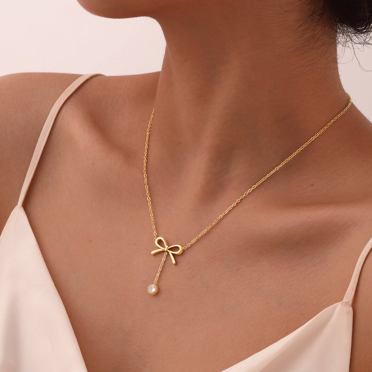 Stainless Steel Gold Butterfly Zircon Fringed Necklace Women