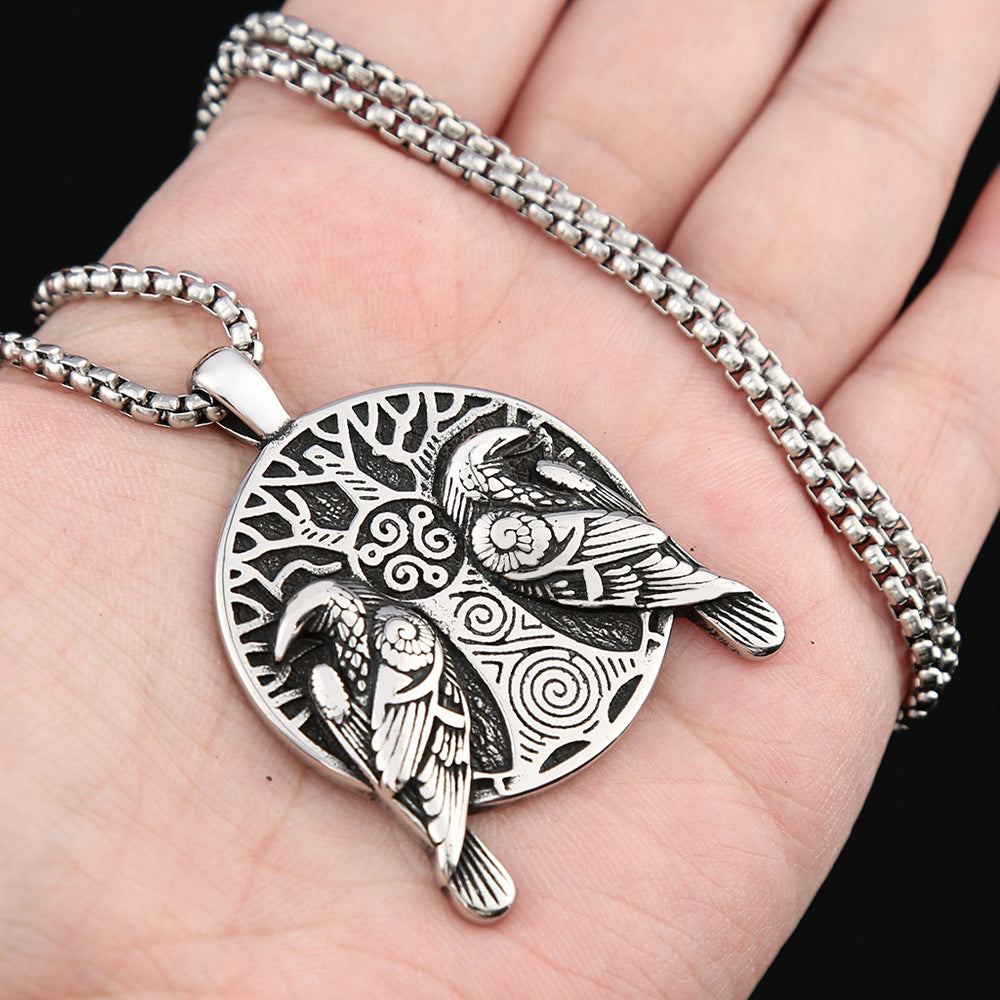 Foreign Trade Viking Odin Crow Titanium Steel Necklace