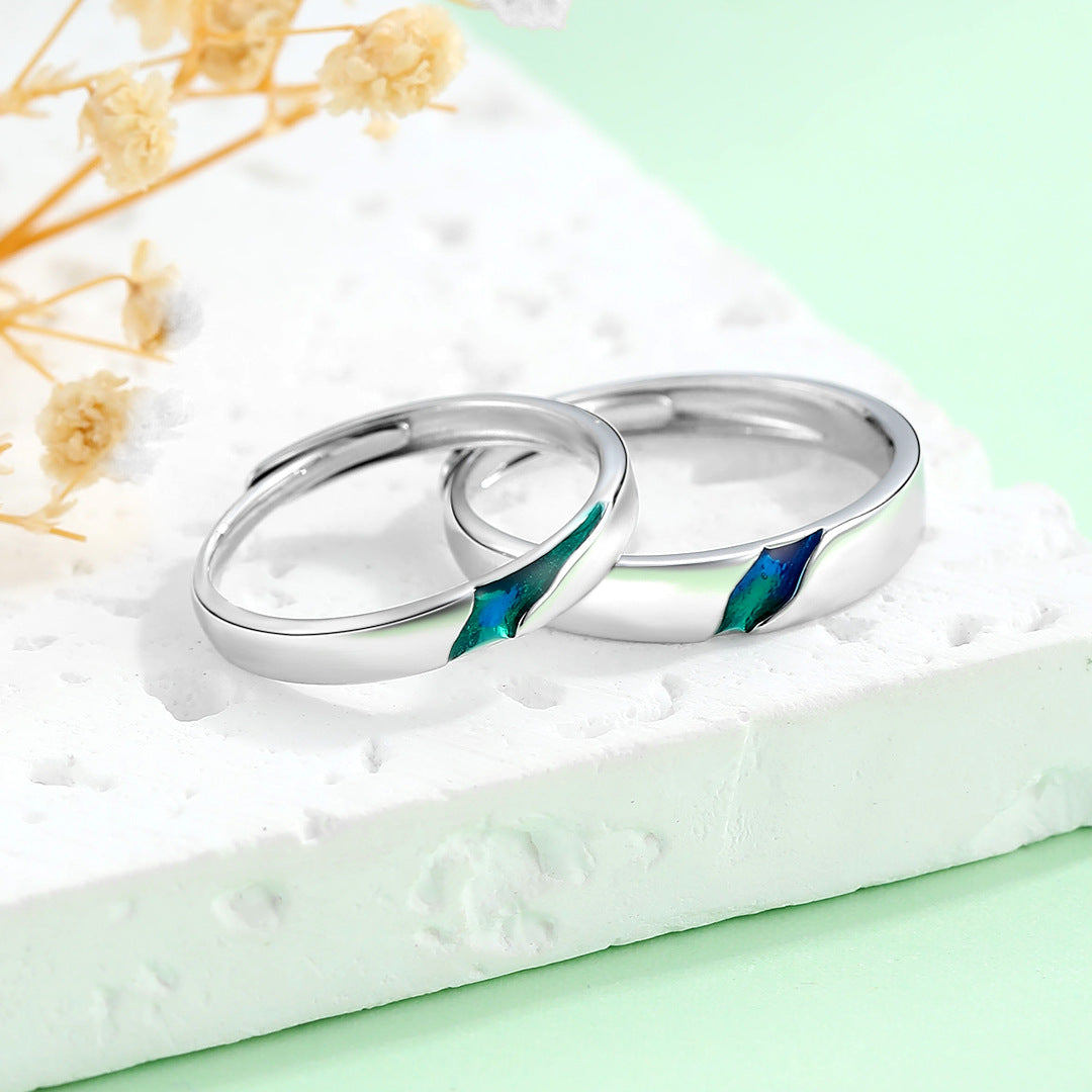 Planderful Green Blue Galaxy Ring Sterling Silver 925 Couple Unisex Adjustable Luxurious Valentine Gift