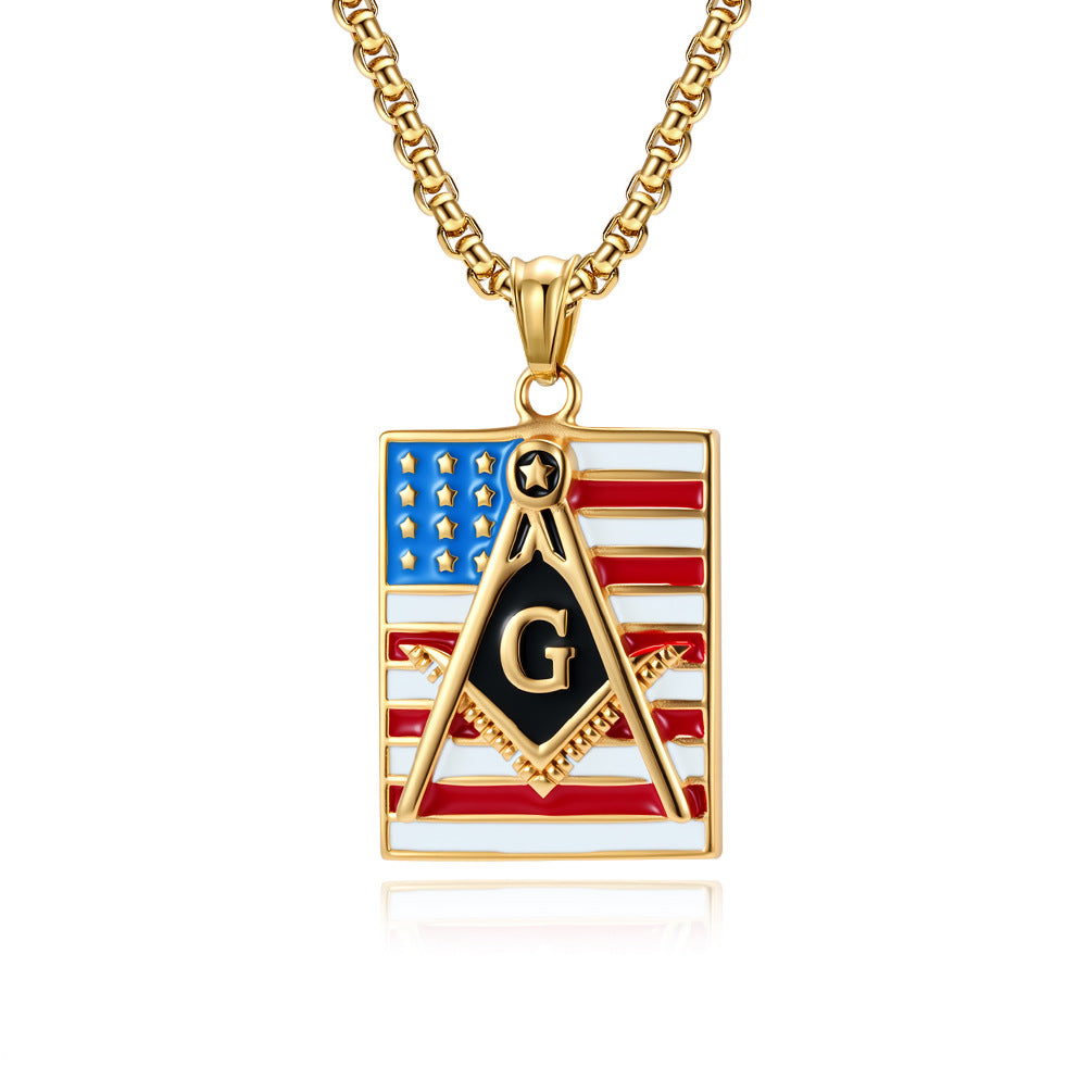 Planderful Iconic Masonic Stars And Stripes Titanium Necklace Pendant For Men Hip Hop Style