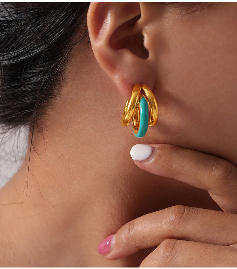 Exaggerated Multi-layer C-Shaped Earrings in Gold-Plated Titanium Steel