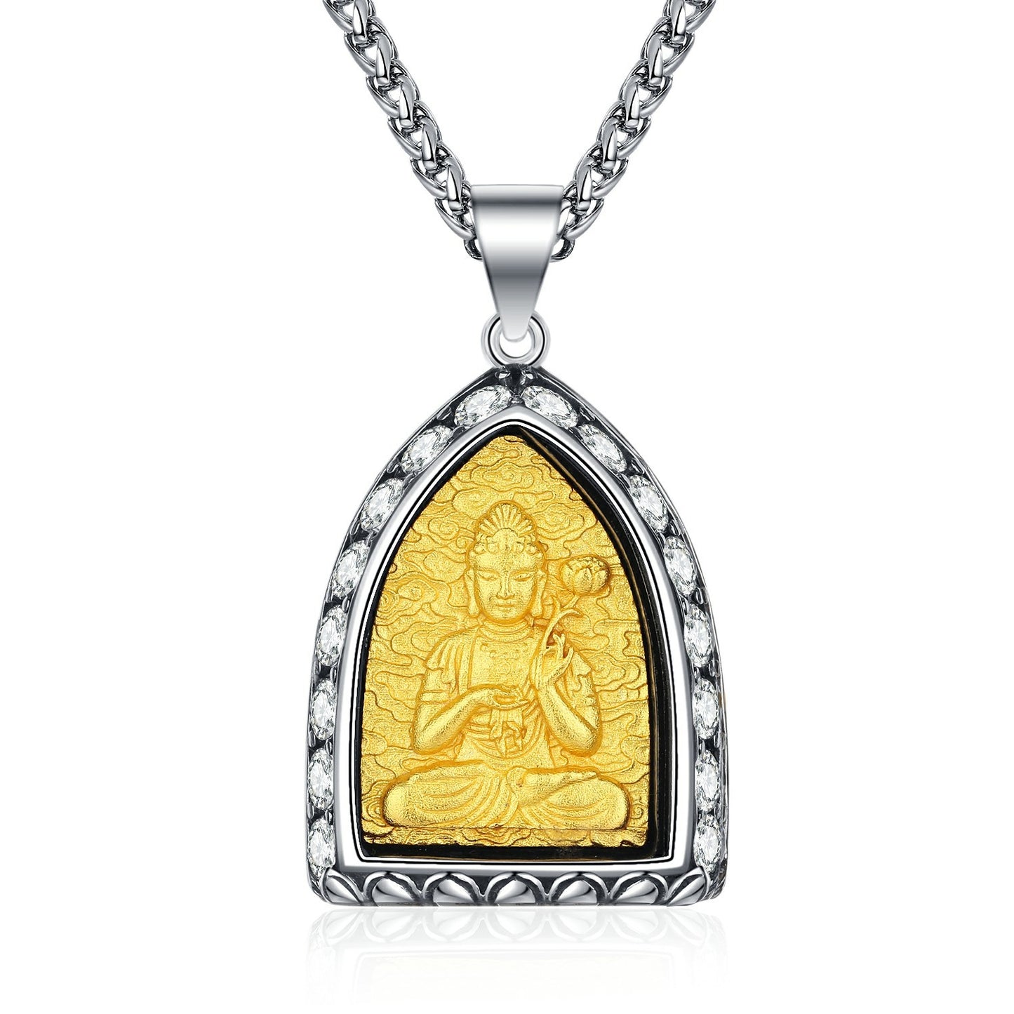 Zircon Necklace – Elegant Buddha Zodiac Stainless Steel Necklace for Men Everyday Wear