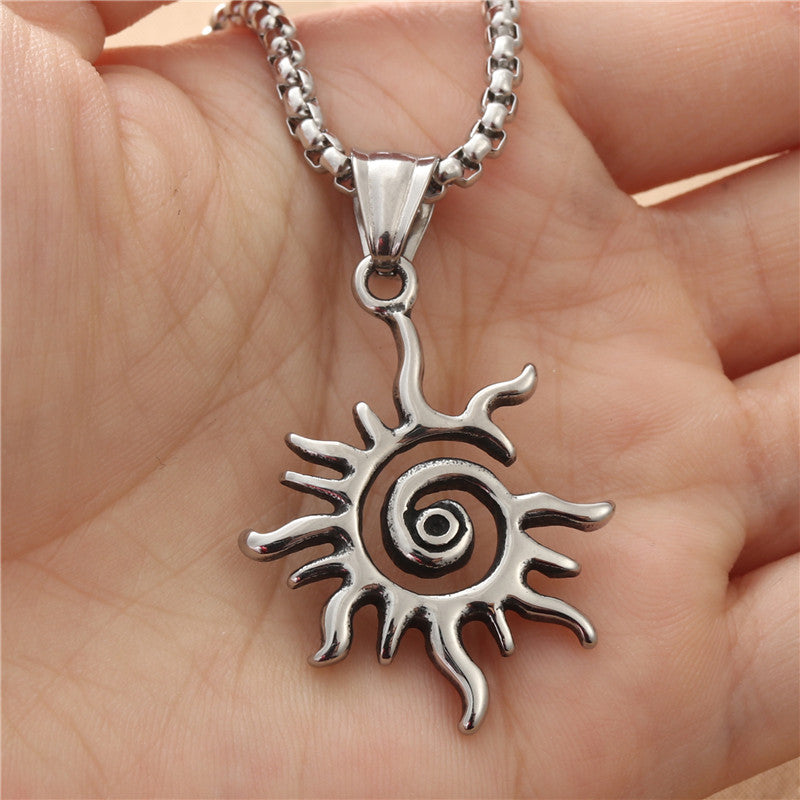 Titanium Steel Sun Flame Pendant Necklace for Men - Retro Punk Style by Planderful