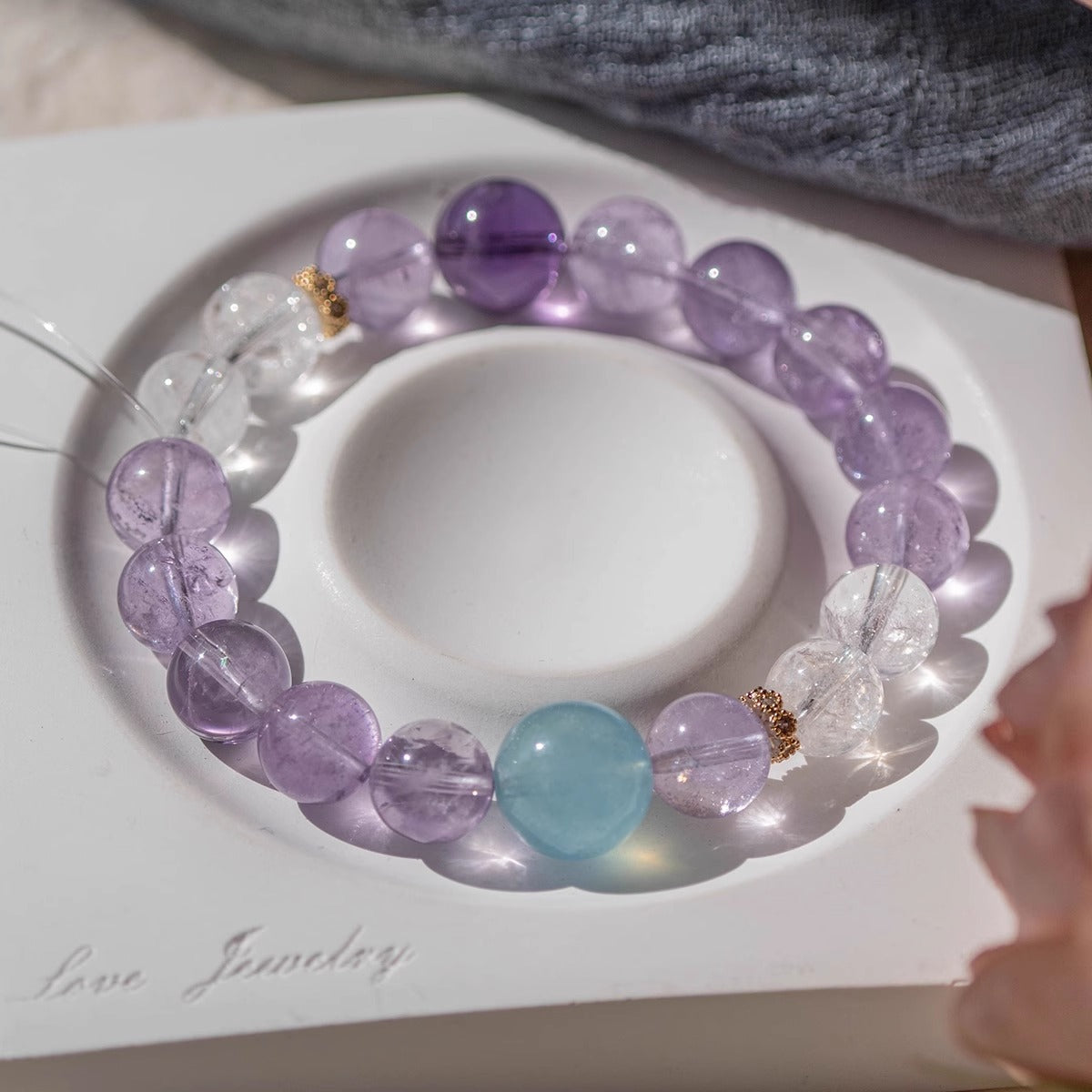 Lavender Amethyst and Crystal Sterling Silver Bracelet - Fortune's Favor Collection