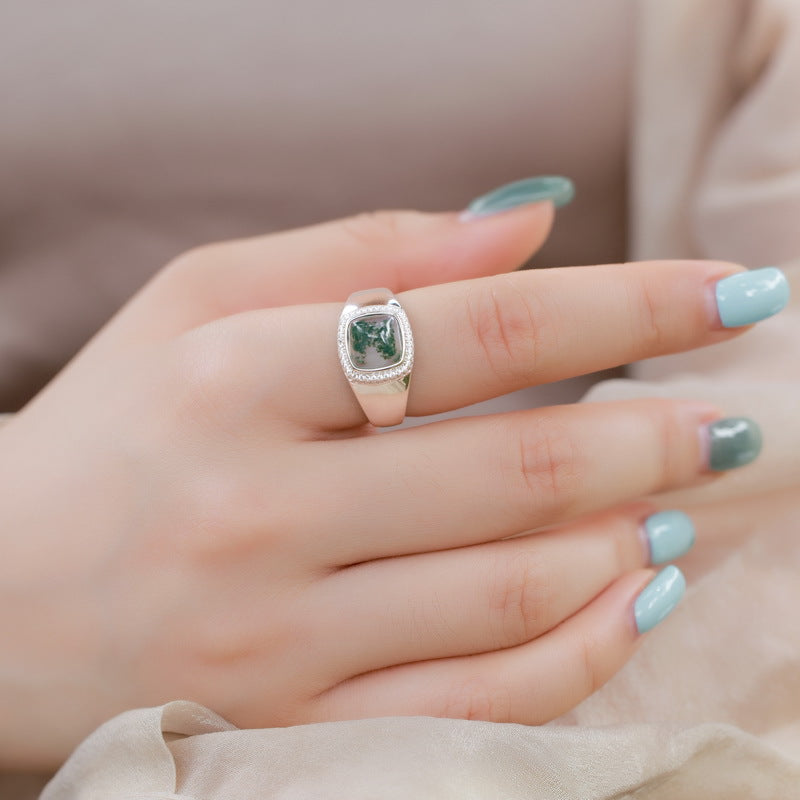 Planderful Jewelry Sterling Silver Aquatic Agate Ring For Women Elegant Everyday Jewelry