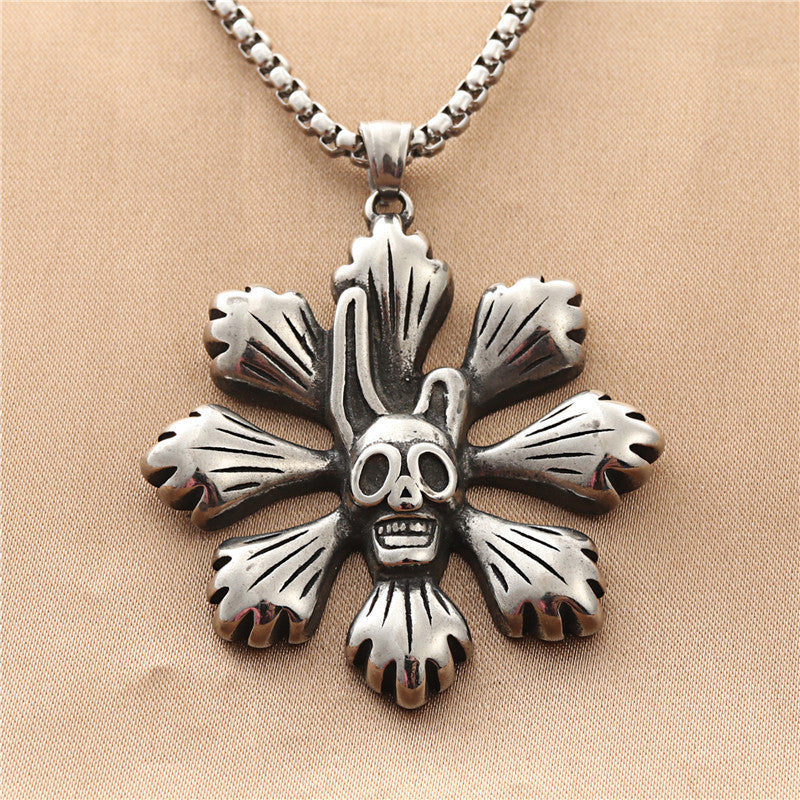 Personalized Punk Skull and Flower Pendant Necklace in Titanium Steel for Men