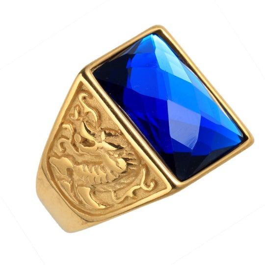 Trendy Multi-Color Zircon Titanium Steel Square Ring for Men - Retro Stainless Steel Jewelry