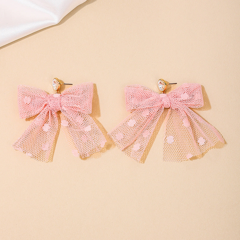 Pink Mesh Bow Statement Earrings - Wholesale Women's Fashion Pieces, Planderful Collection - Vienna Verve
