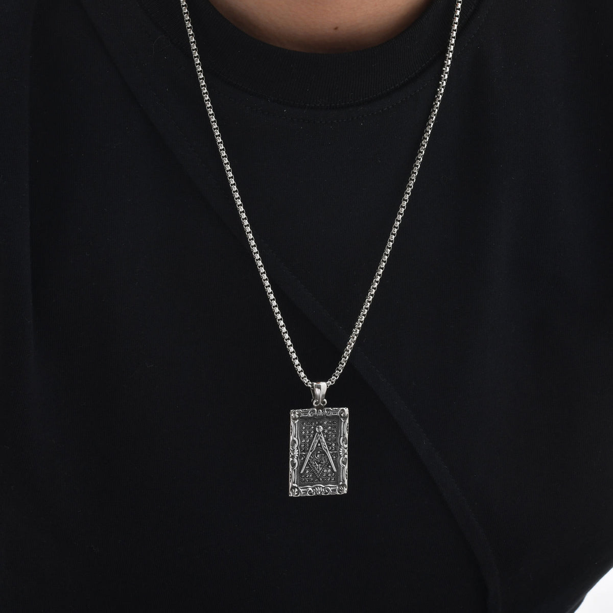 Titanium Steel Stainless Steel Freemasonry Square Tags Pendant Necklace