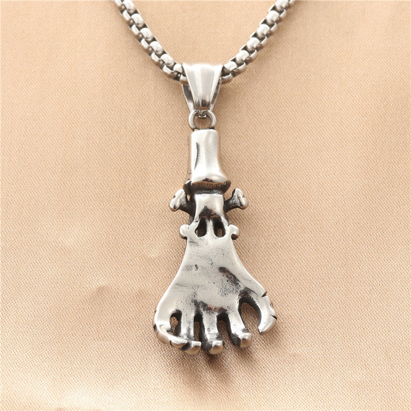 Punk Inspired Titanium Steel Skull Pendant Necklace for Men - Retro Claw Design