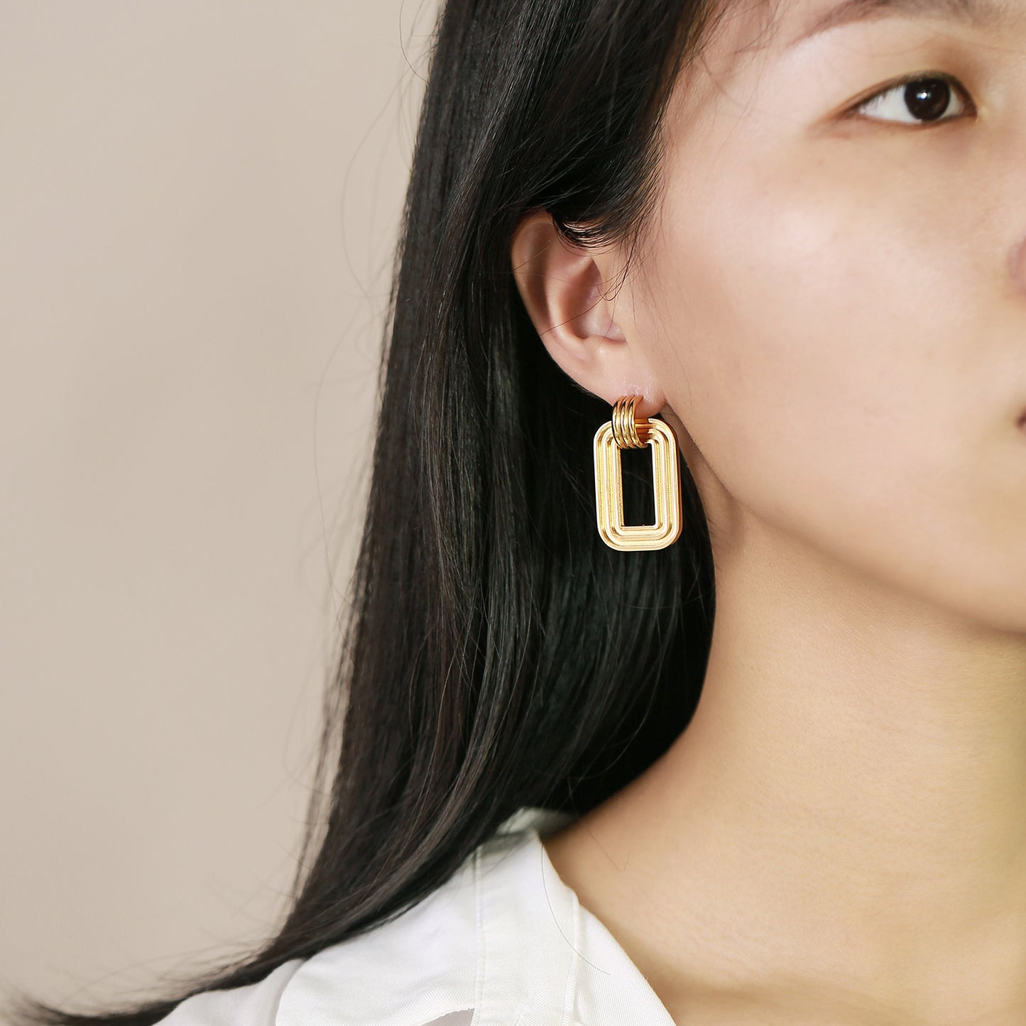 Stainless Steel Geometric Earrings Gold Women Rectangle Design