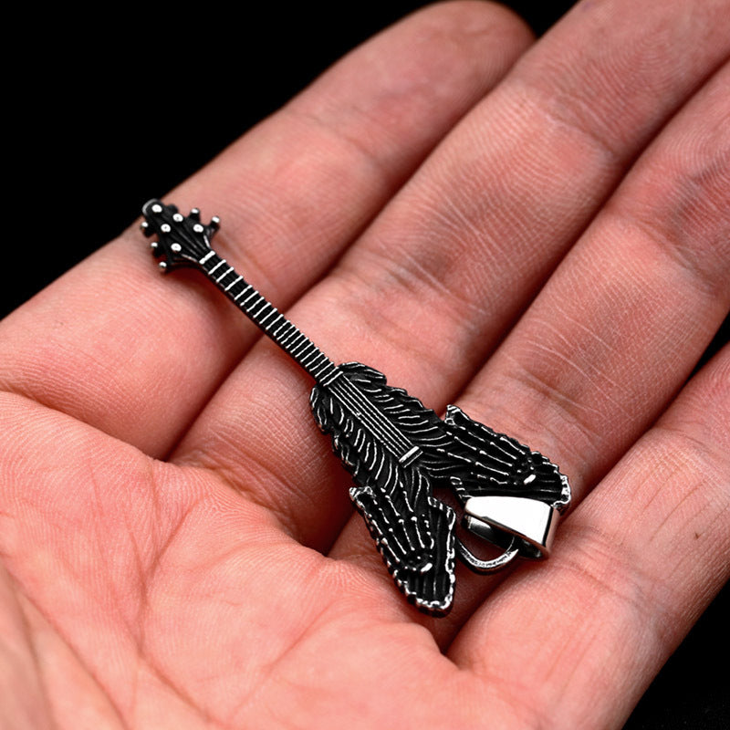 Retro Titanium Steel Violin Pendant for Men - Wholesale Cross-Border Fashion Jewelry