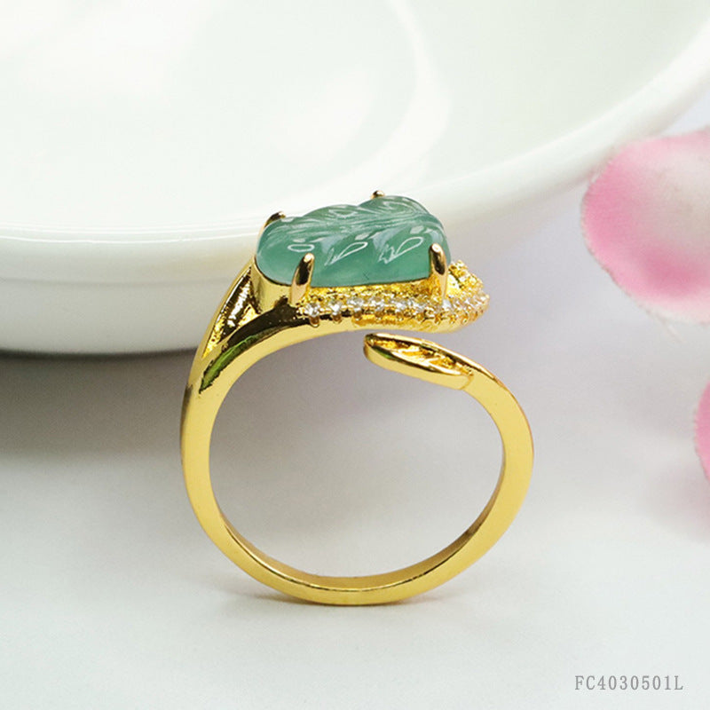 Blue Water Jadeite Leaf 7*12 mm Ring