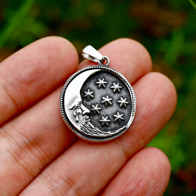 Stainless Steel Retro Crescent Pendant Necklace for Men - Cross-Border Foreign Trade Titanium Steel Accessories