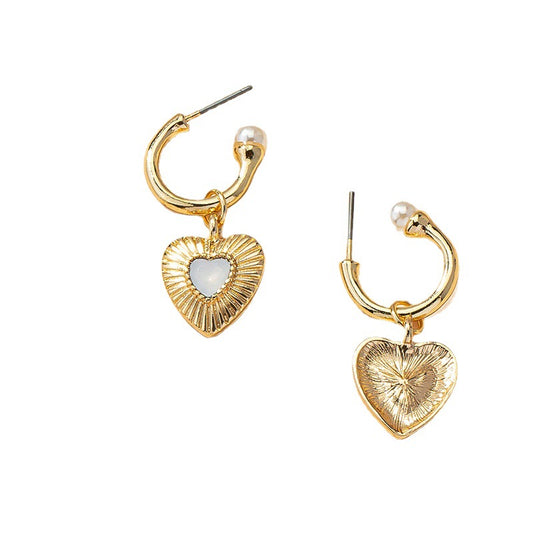 European American Style Metal Heart Pearl Earrings - Vienna Verve Collection