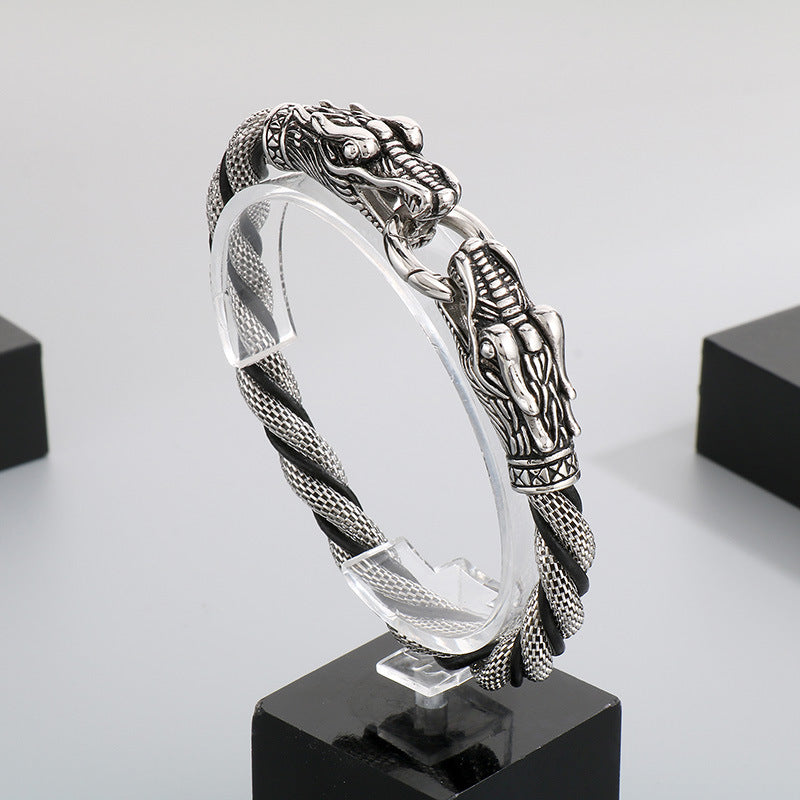 Antique Zodiac Leather Rope Bracelet – Leader Tiger Head Anchor Titanium Steel Men's Leather