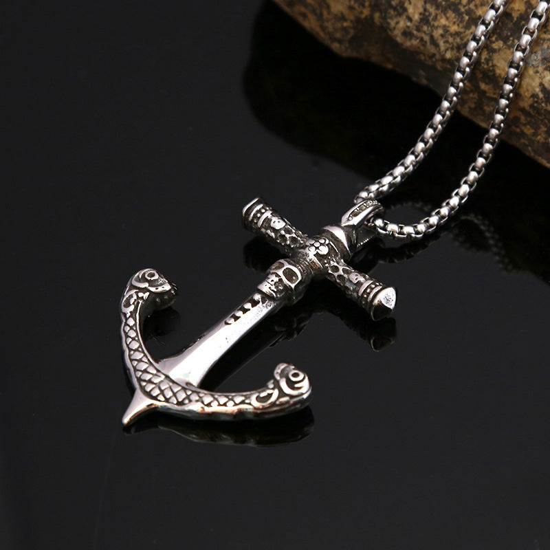 Men's Fashion Retro Pendant European American Titanium Steel Anchor Skull