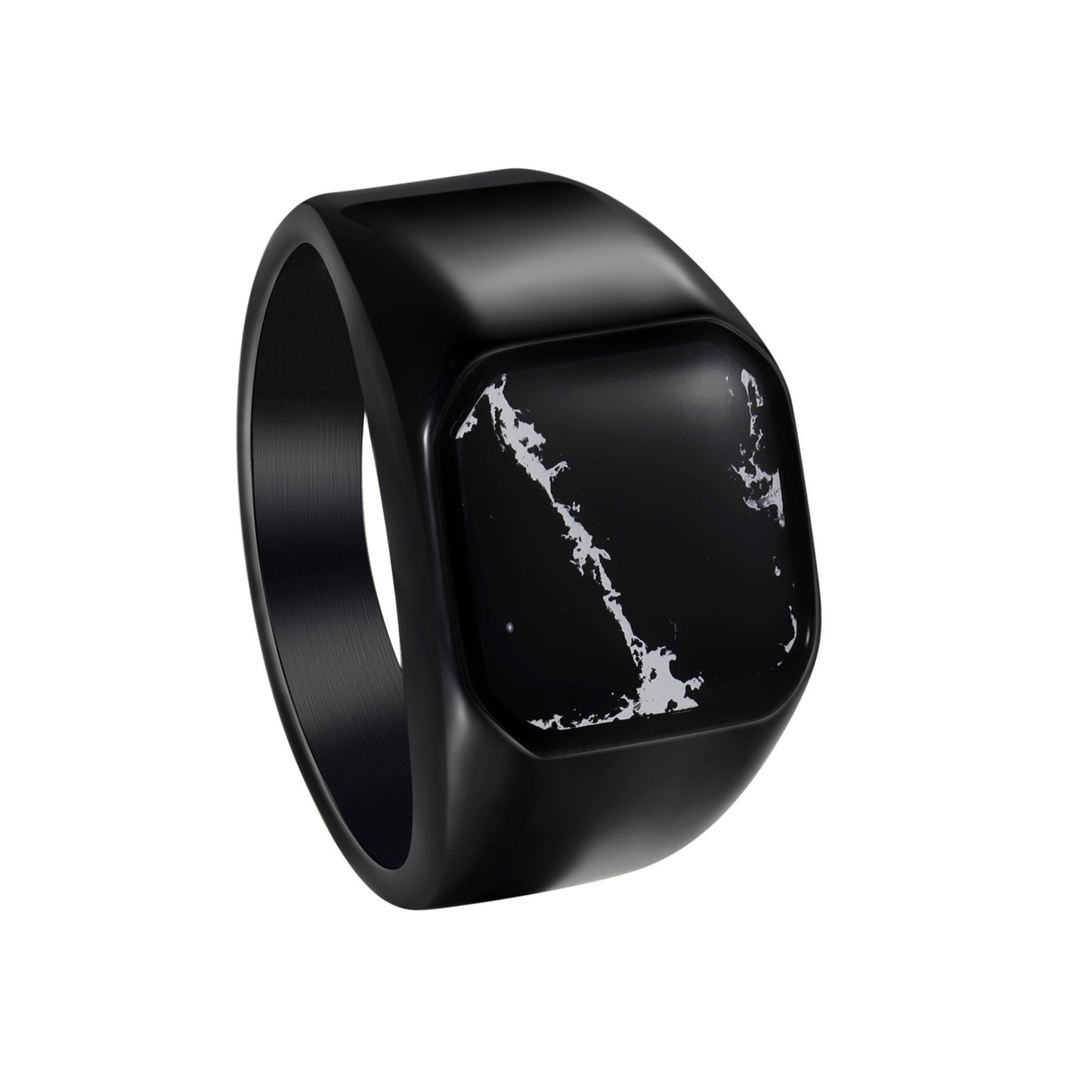 Planderful Stainless Steel Ring for Men Retro Inlaid Marble