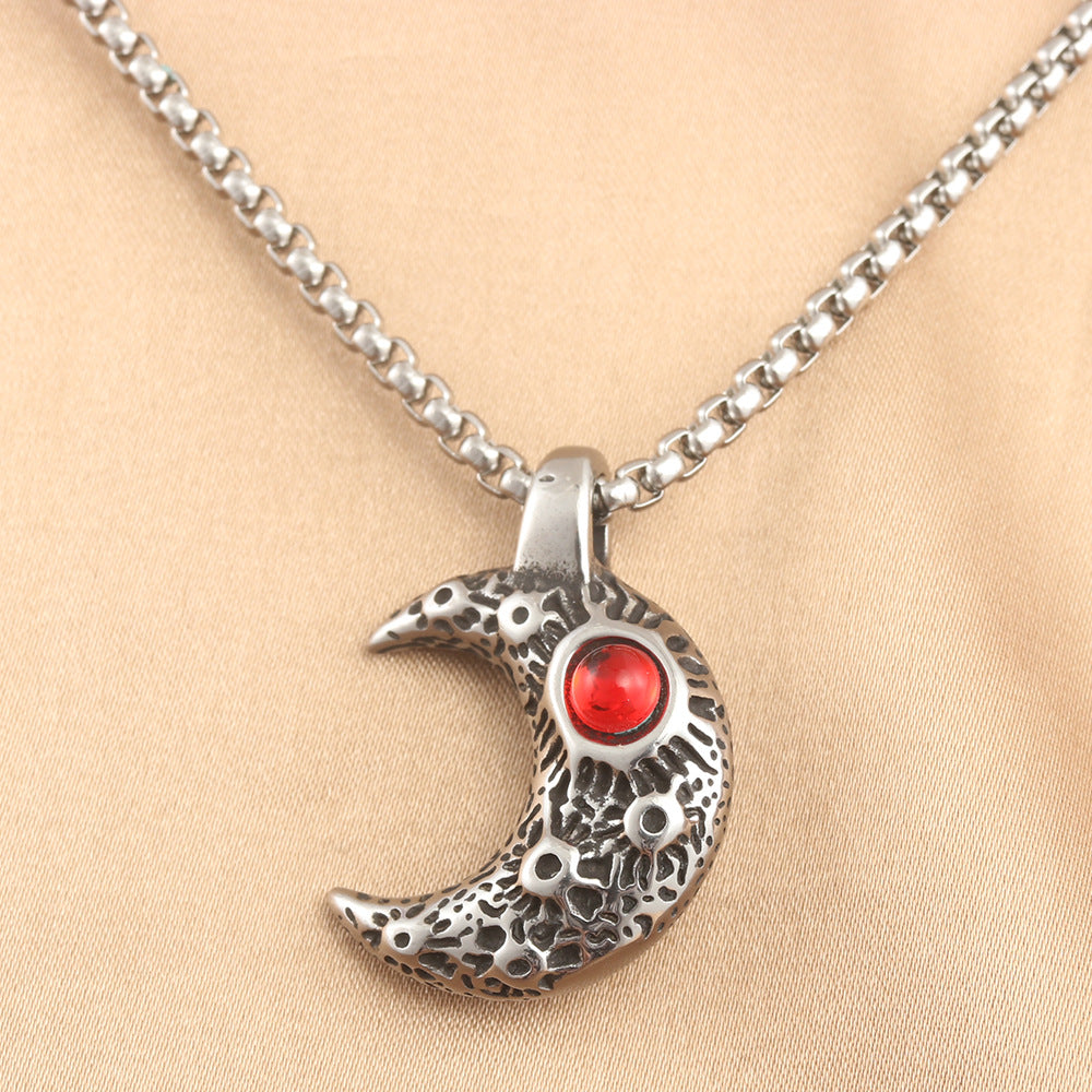 European And American Stainless Steel Moon Pendant Necklace